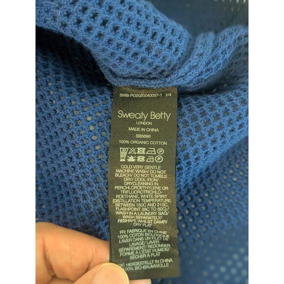 Sweaty Betty Mesh Knit Hoodie Womens M Blue Quartz Drawstring Hem Exercise Cover - Picture 5 of 7
